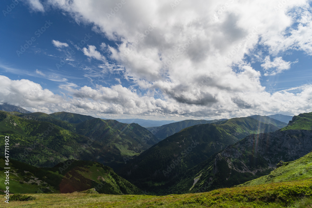 Mountain landscape in the Polish Tatras on a summer day, photo from above.