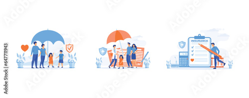 Health Insurance concept with umbrella, Healthcare, finance and medical service. set flat vector modern illustration  