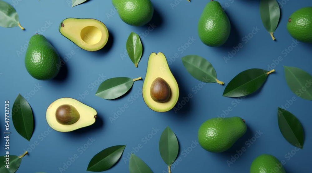 Flat lay with avocado, created with Generative AI technology Flat lay with avocado, created with Generative AI technology