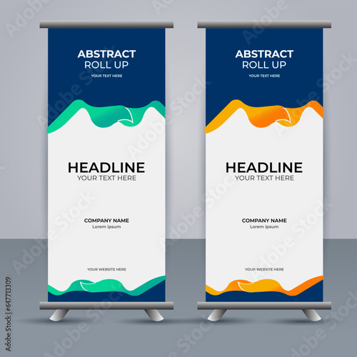 Abstract Vector aqua and orange color modern roll up banner design