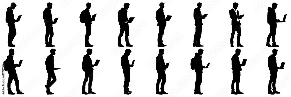 Businessman people working silhouettes set, large pack of vector silhouette design, isolated white background
