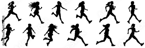 Runner woman silhouettes set  large pack of vector silhouette design  isolated white background