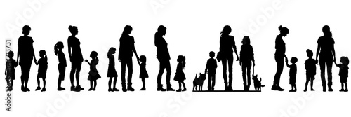 Family parent and childs silhouettes set, large pack of vector silhouette design, isolated white background