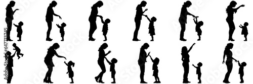 Family parent and childs silhouettes set  large pack of vector silhouette design  isolated white background