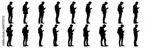 People with mobile phone silhouettes set, large pack of vector silhouette design, isolated white background