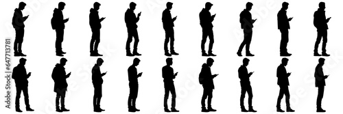 People with mobile phone silhouettes set  large pack of vector silhouette design  isolated white background