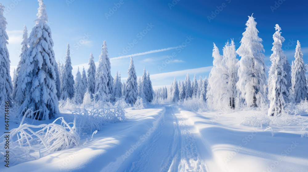 a fresh path through a winter landscape with lots of snow