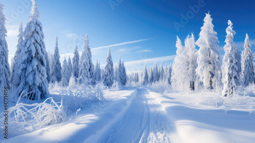 a fresh path through a winter landscape with lots of snow © jr-art