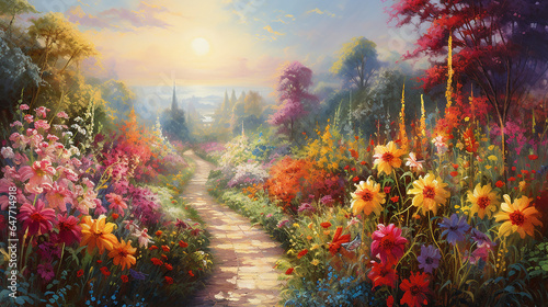 Romantic Summer Flower Garden is a painting of a summer flower garden