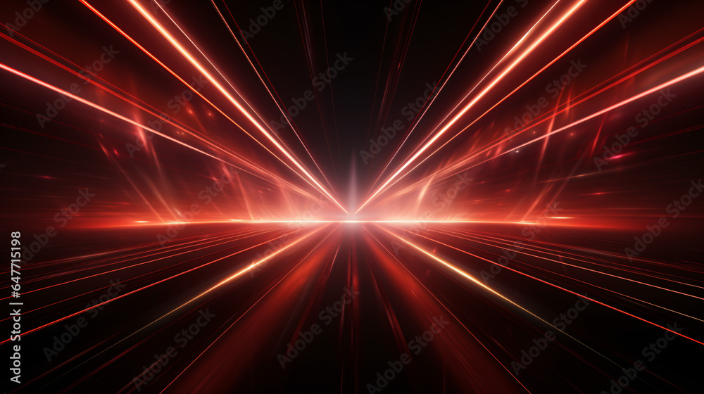 Abstract red glowing neon light beams with motion blur effect.