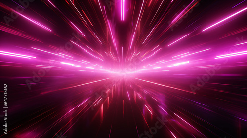 Abstract pink glowing neon light beams with motion blur effect.