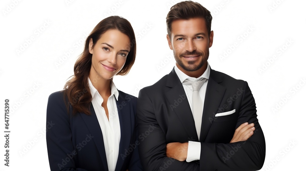 Portrait of a happy young business couple standing with arms crossed, isolated on white background Portrait of a happy young business couple standing with arms crossed, isolated on white background