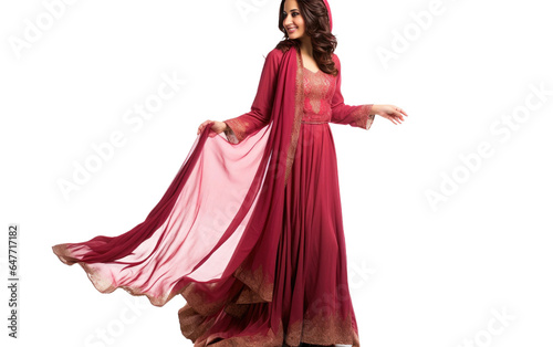 Asian Lady in Anarkali Suit with Isolated Background. Generative AI