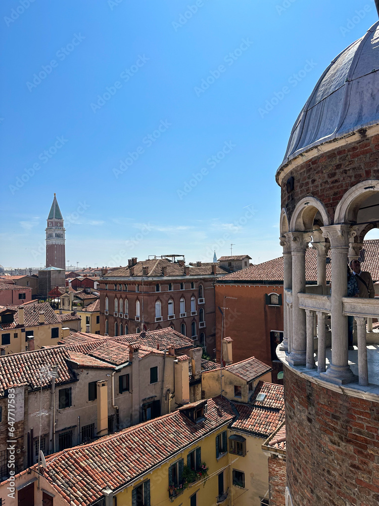 Fototapeta premium View with St Mark's Campanile from Palazzo Contarini del Bovolo in Venice, Italy