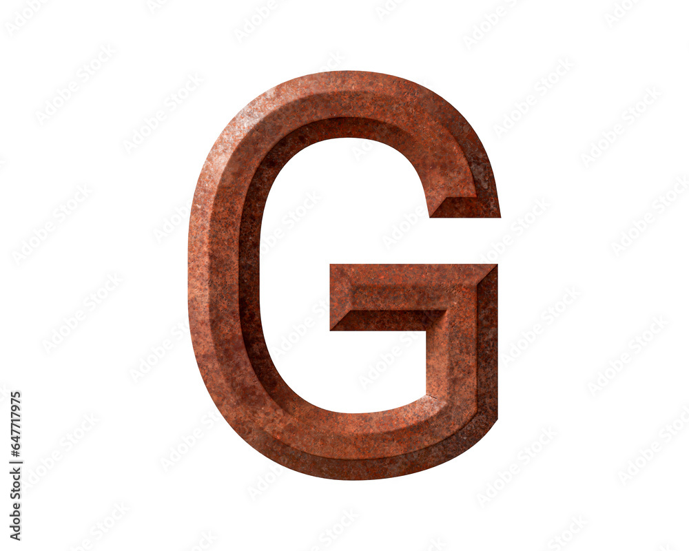 Letters made of rusty metal. 3d illustration of rust iron alphabet isolated on white background