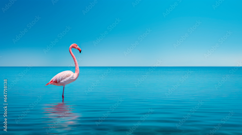 Fototapeta premium Pink Flamingo bird in the sea