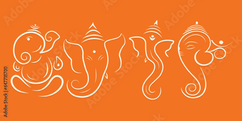 ganpati line art set. Decoration for Indian Hindu Auspicious Occasion, ganesh chaturthi special vector, editable design. poster, card, home decor. 