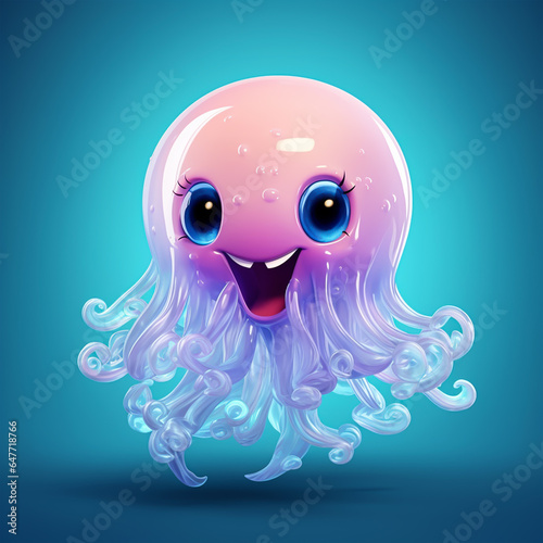 3d cute cartoon jelly fish monster realistic 3d monster 