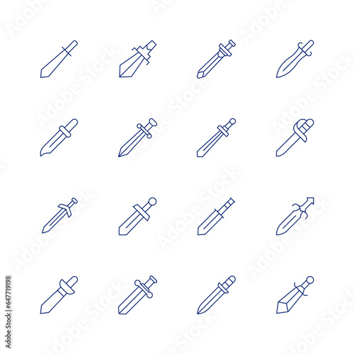 Sword line icon set on transparent background with editable stroke. Containing battle, defense, knife, sword.