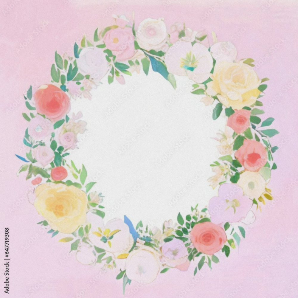 circular floral frame mockup, generative ai,  pink floral frame for design