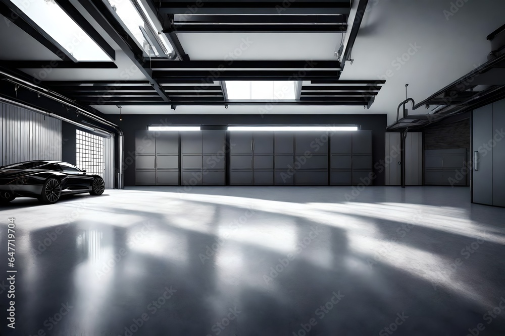 An HD capture of a garage's interior, highlighting its clean lines and spatial elegance.