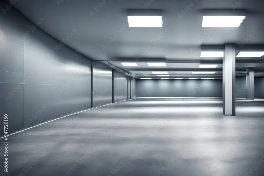 close up view of empty interior of car parking place , gray color walls are also present , hd