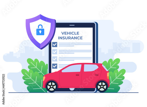 Online vehicle insurance flat illustration, Car insurance policy, Auto insurance, Car safety, assistance and protection concept for, ui, web design, landing page, infographic