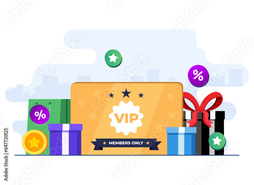 Loyalty program bonus card concept flat illustration vector template, Earn points and gold coins, Bonus cashback income, Reward points, 