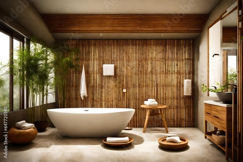 A spa retreat bathroom with bamboo accents and natural materials.