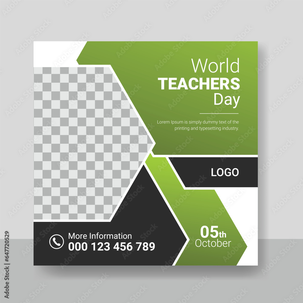 World Teachers day Social media posts banner template design, education, study square poster design World Teachers day Social media posts banner template design, education, study square poster design
