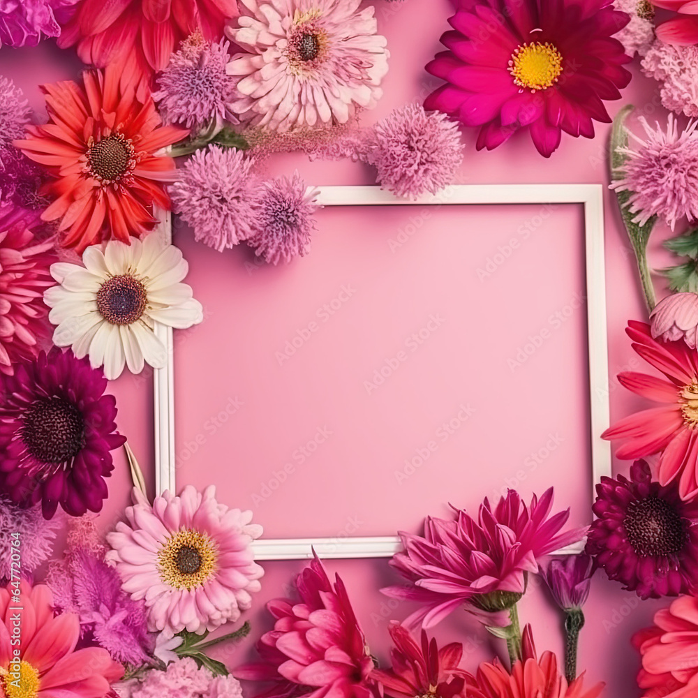 Obraz premium Flowered White Border Frame Generative AI