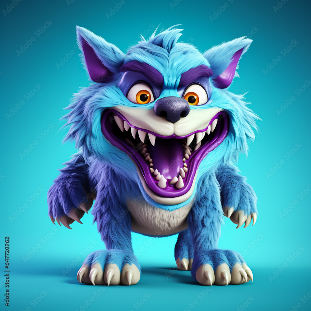 3d cute cartoon wolf monster realistic 3d monster 