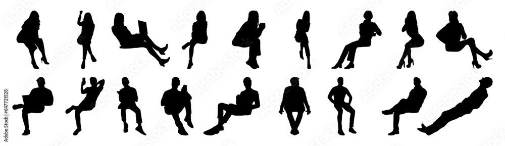 Vector set of detailed people sitting silhouettes isolated on white background Vector set of detailed people sitting silhouettes isolated on white background