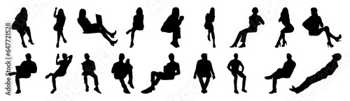 Vector set of detailed people sitting silhouettes isolated on white background
