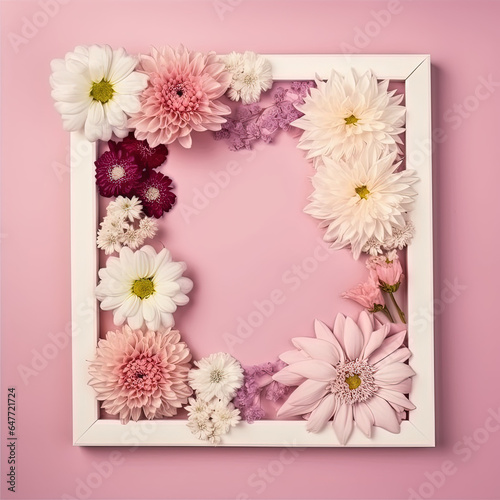 Flowered White Border Frame Generative AI
