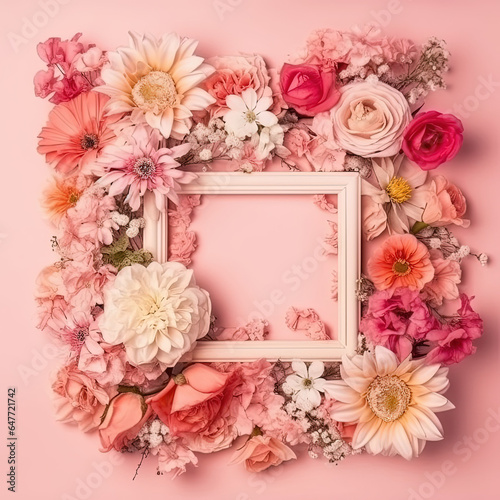 Flowered White Border Frame Generative AI