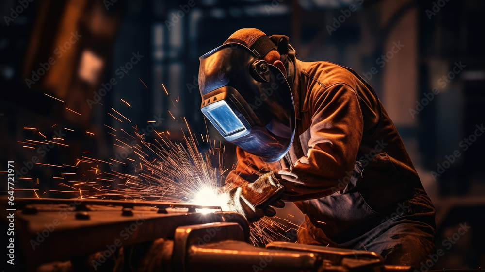 Workers and welders who perform arc welding in factories. AI Generative