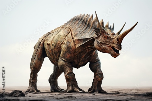 A pentaceratops on a plain white backdrop. Generative AI