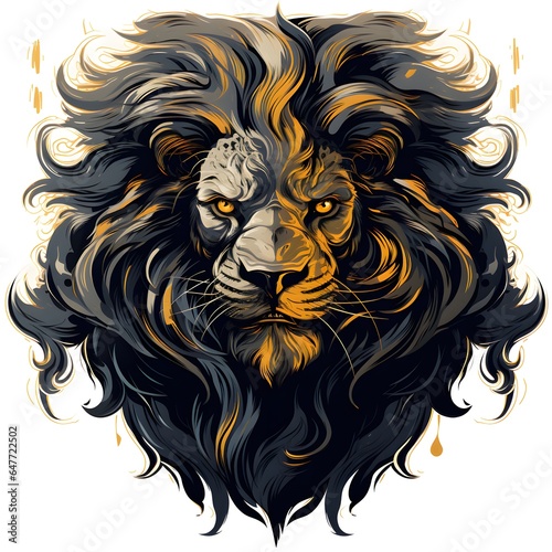 Colorful poster with lion portrait isolated on white background
