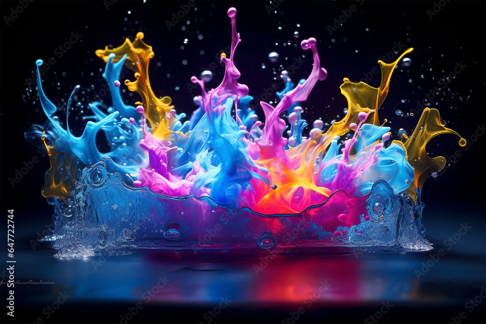 Neon Water Splash - obrazy, fototapety, plakaty 