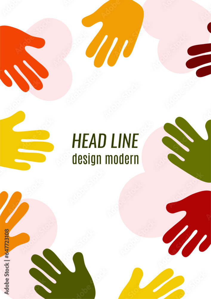 Fototapeta premium Abstract background with different palms. The concept of friendship, mutual assistance, together. Vector