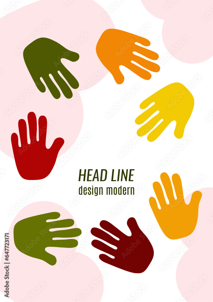 Fototapeta premium Abstract background with different palms. The concept of friendship, mutual assistance, together. Vector