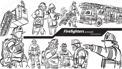 fire fighter people career profession work doodle design drawing vector illustration © moniqcca