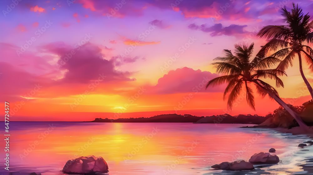 Beautiful sunset at tropical island wallpaper