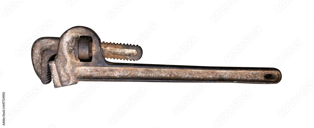 old rusty spanner key isolated element