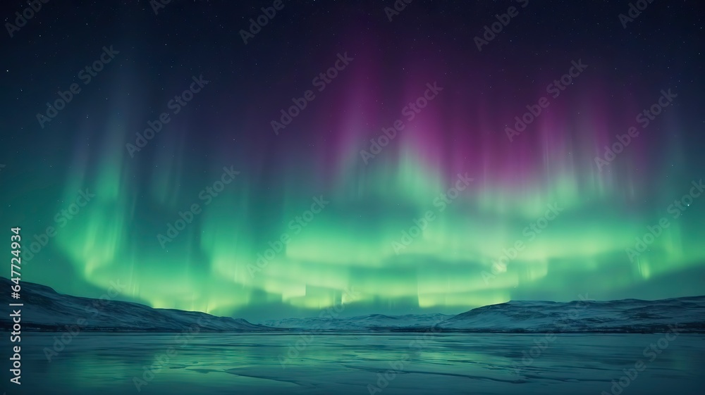 Aurora borealis in sky, beautiful landscape
