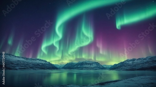 Aurora borealis in sky, beautiful landscape © Игорь Цыбров