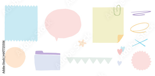 Illustration set of cute paper notes for daily planner, hand drawn notebook sheets doodles. Goodnotes digital stickers, perfect for journaling. Blank diary aesthetic elements vector. Illustrator File