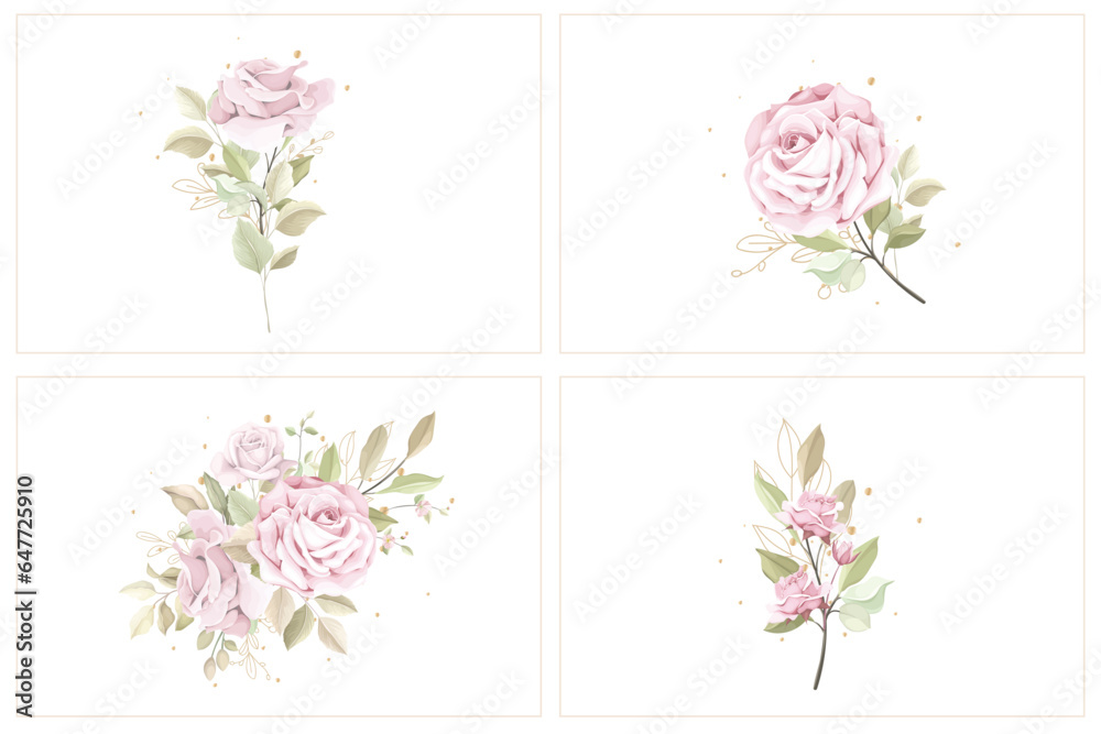 hand drawn roses bouquet and branch illustration
