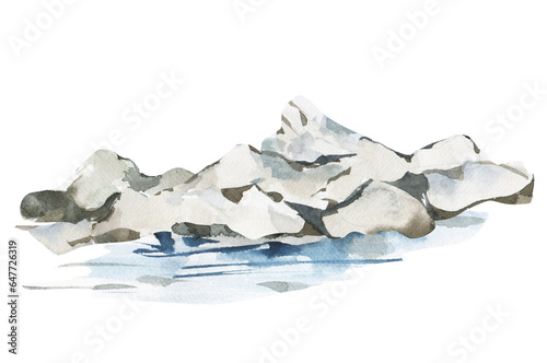watercolor coastline, ocean view hand painted illustration